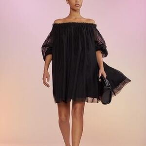 The Drop x Cynthia Rowley Off Shoulder Mesh Mini Dress